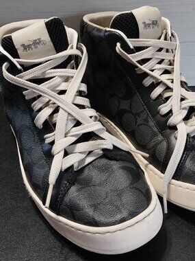 Coach Clip High Top Sneaker Charcoal Grey / Black Monogram Men's Size 10 D